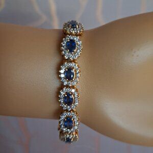 Ceylon Blue Sapphire 15.15 CT and Diamond 7.5 CT Bracelet Set In 14K Yellow Gold
